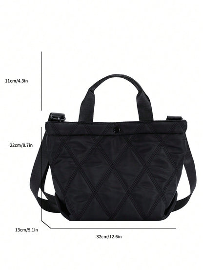 Ultra-light Nylon Stitching Bag, Casual Crescent-shaped Hobo Shoulder Bag, Diamond Pattern Shoulder Bag For Daily Use