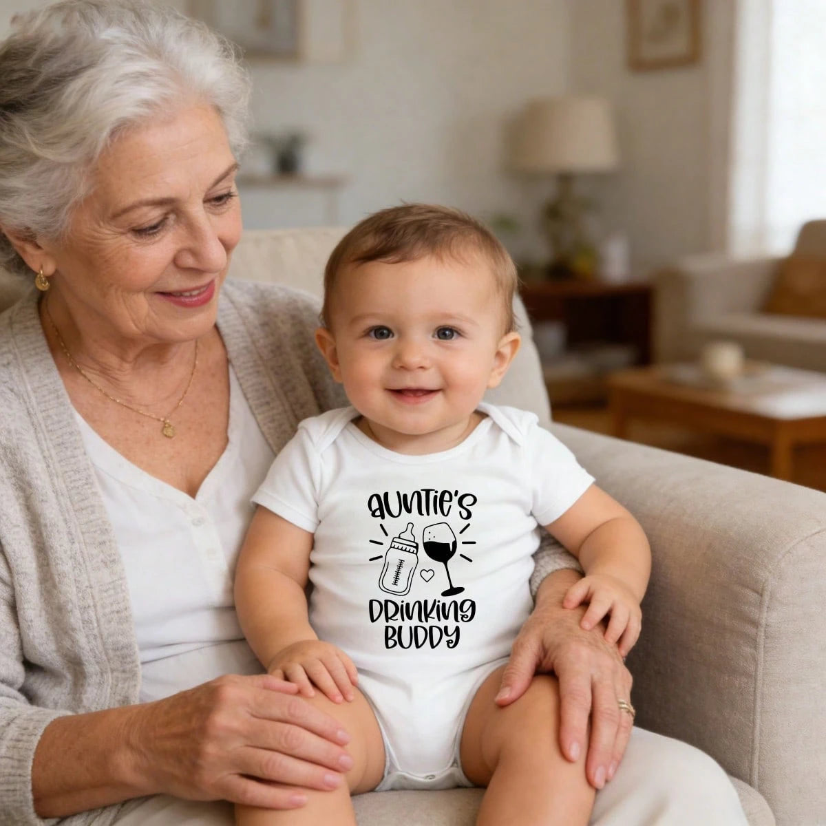 Ultra-Soft Auntie's Drinking Buddy Bottle Wine Print Short-Sleeve Bodysuit, Fashionable Design Baby Set Baby Clothes Comfortable And Snug Fit, Highly Stretchable, Machine Washable, Perfect For Outdoo