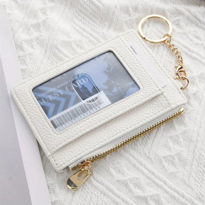 Ultra-Thin PU Leather Wallet With Keychain- Lychee Texture, Zipper Coin Pocket And Card Holder