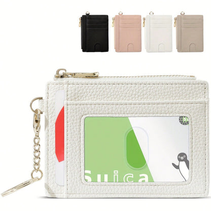Ultra-Thin PU Leather Wallet With Keychain- Lychee Texture, Zipper Coin Pocket And Card Holder