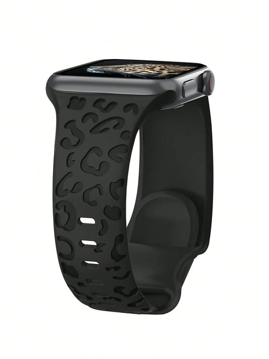Unbeinst 1pc Leopard Print Carved Soft Silicone Watchband Compatible With Watch Ultra Series 10 9 8 7 SE 6 5 4 3 2 1