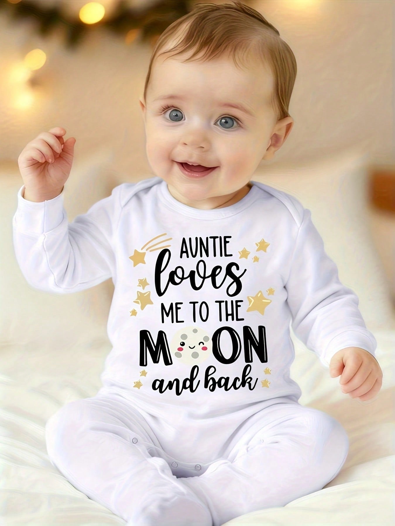 Unisex Baby Footed Romper Auntie Loves Me To The Moon And Back Print Long Sleeve Newborn Footie Jumpsuit Infant Neutral One Piece Outfit
