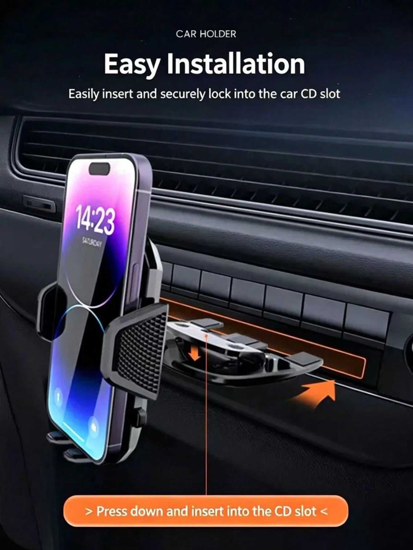 Universal Car CD Slot Phone Holder- Multi-Function Phone Navigation Mount With Auto-Locking Installation, 360° Rotation, No Drilling Required, Anti-Slip Design, Easy Installation, Strong Stability, H