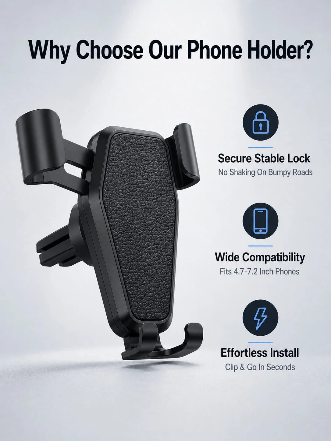 Universal Car Phone Holder Air Vent Mount, Hands-Free Car Phone Holder, Stable Anti-Shake Auto-Clamping Phone Holder, Suitable For 4.7–7.2 Inch Phones, One-Hand Quick Installation Navigation Holder, S