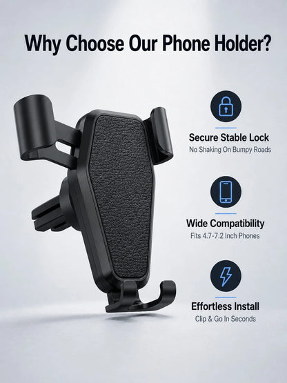 Universal Car Phone Holder Air Vent Mount, Hands-Free Car Phone Holder, Stable Anti-Shake Auto-Clamping Phone Holder, Suitable For 4.7–7.2 Inch Phones, One-Hand Quick Installation Navigation Holder, S