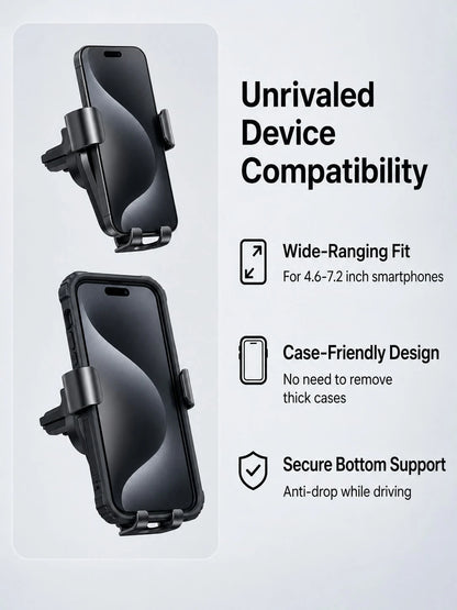 Universal Car Phone Holder Air Vent Mount, Hands-Free Car Phone Holder, Stable Anti-Shake Auto-Clamping Phone Holder, Suitable For 4.7–7.2 Inch Phones, One-Hand Quick Installation Navigation Holder, S