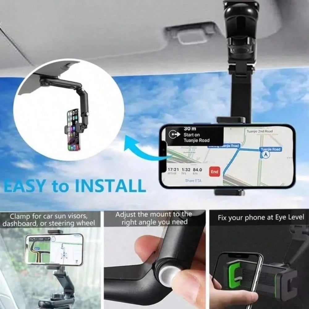 Universal Car Sun Visor Clip Phone Mount, 360° Adjustable Foldable Eye-Level Navigation Cell Phone Holder