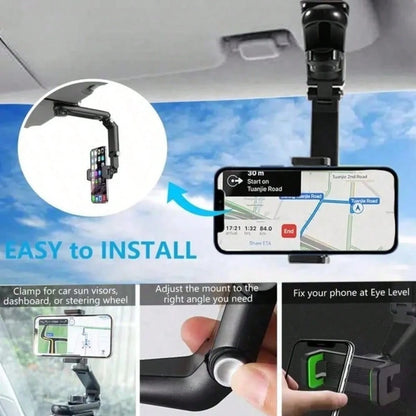 Universal Car Sun Visor Clip Phone Mount, 360° Adjustable Foldable Eye-Level Navigation Cell Phone Holder