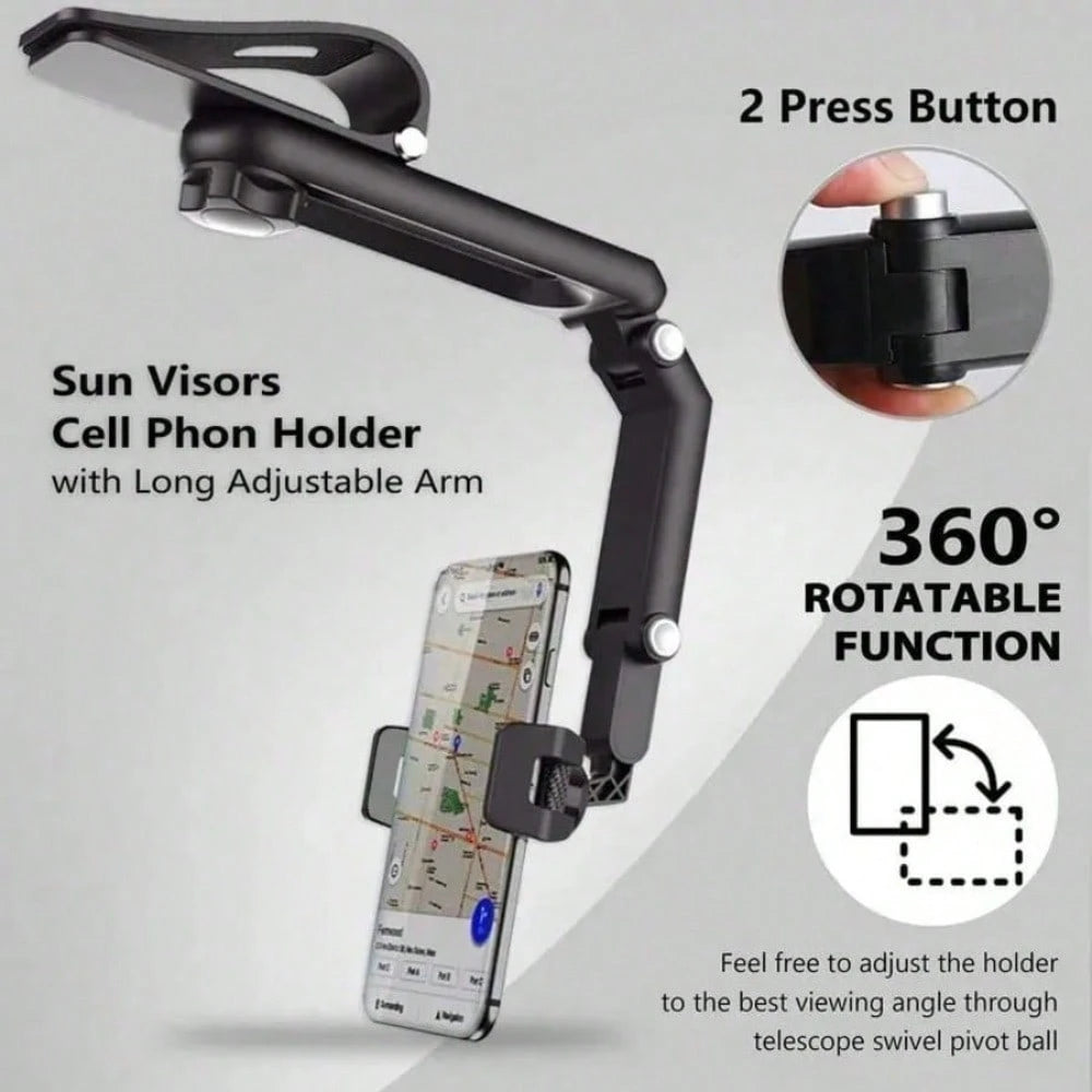 Universal Car Sun Visor Clip Phone Mount, 360° Adjustable Foldable Eye-Level Navigation Cell Phone Holder