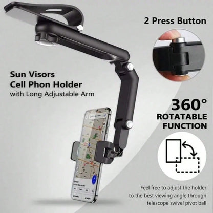 Universal Car Sun Visor Clip Phone Mount, 360° Adjustable Foldable Eye-Level Navigation Cell Phone Holder