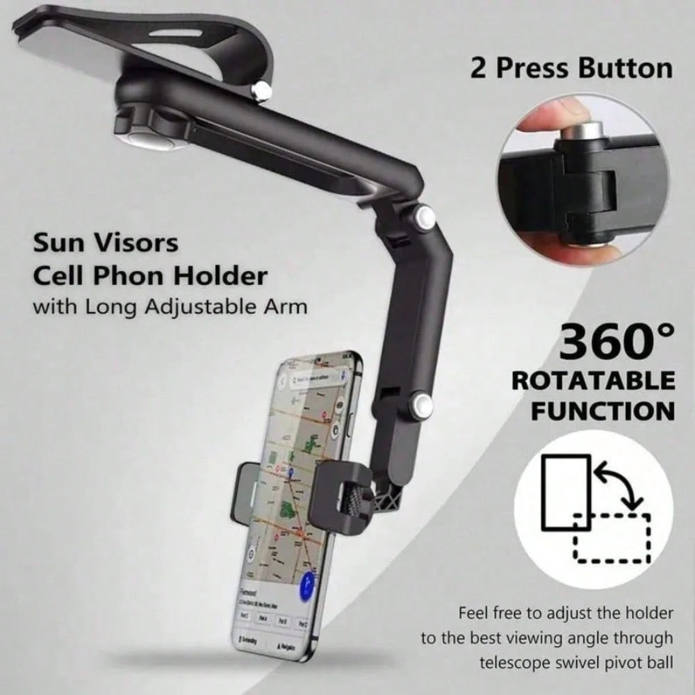 Universal Car Sun Visor Clip Phone Mount, 360° Adjustable Foldable Eye-Level Navigation Cell Phone Holder