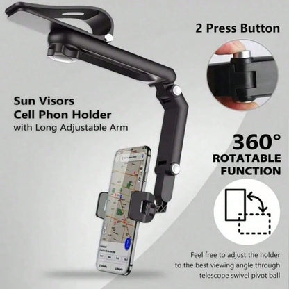 Universal Car Sun Visor Clip Phone Mount, 360° Adjustable Foldable Eye-Level Navigation Cell Phone Holder