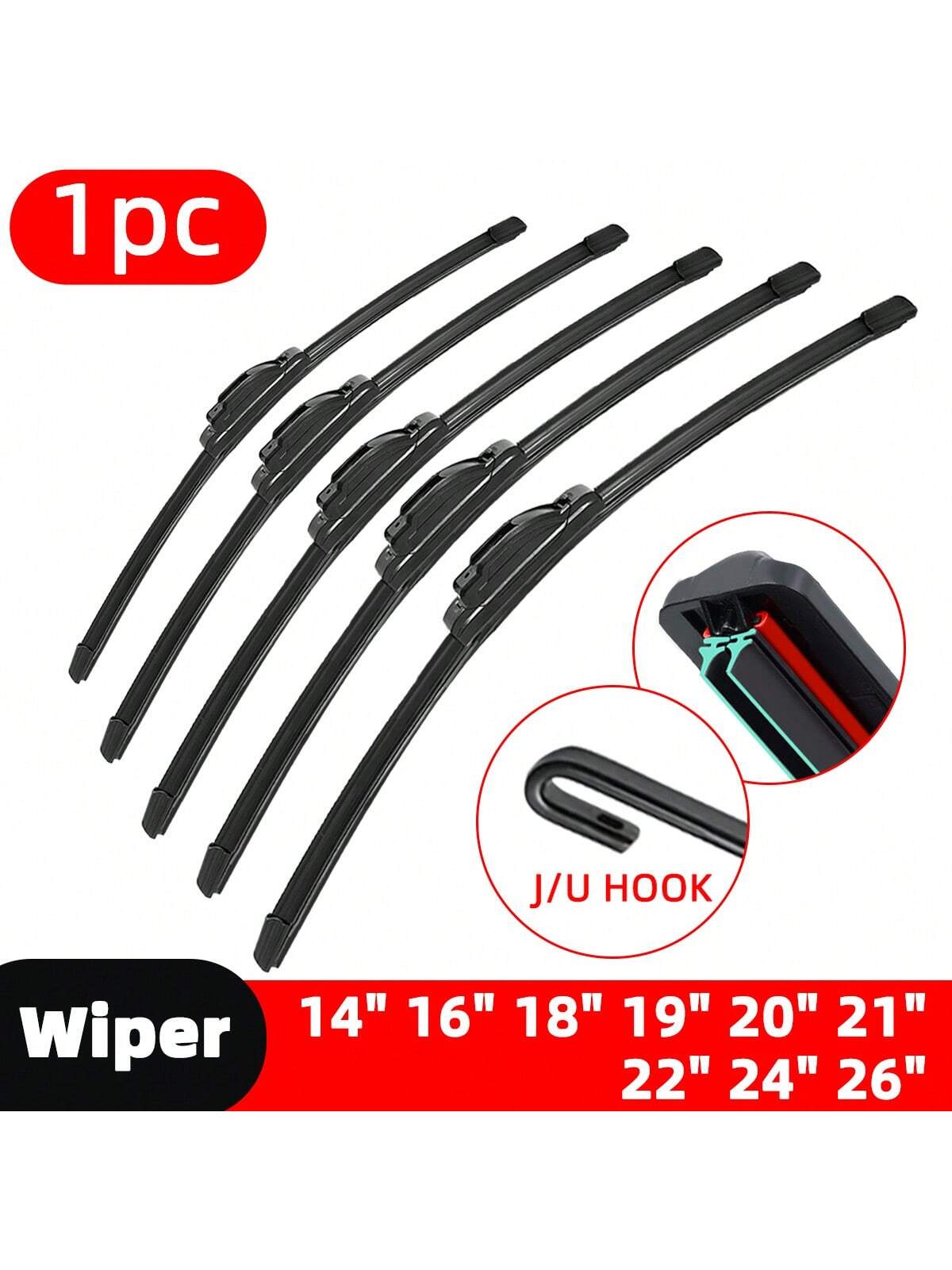 Universal Double Rubber Strip Wiper Blade J U-Shaped Hook 14 "16" 17 "18" 19 "20" 21 "22" 24 "26" Windshield Rubber Automotive Parts