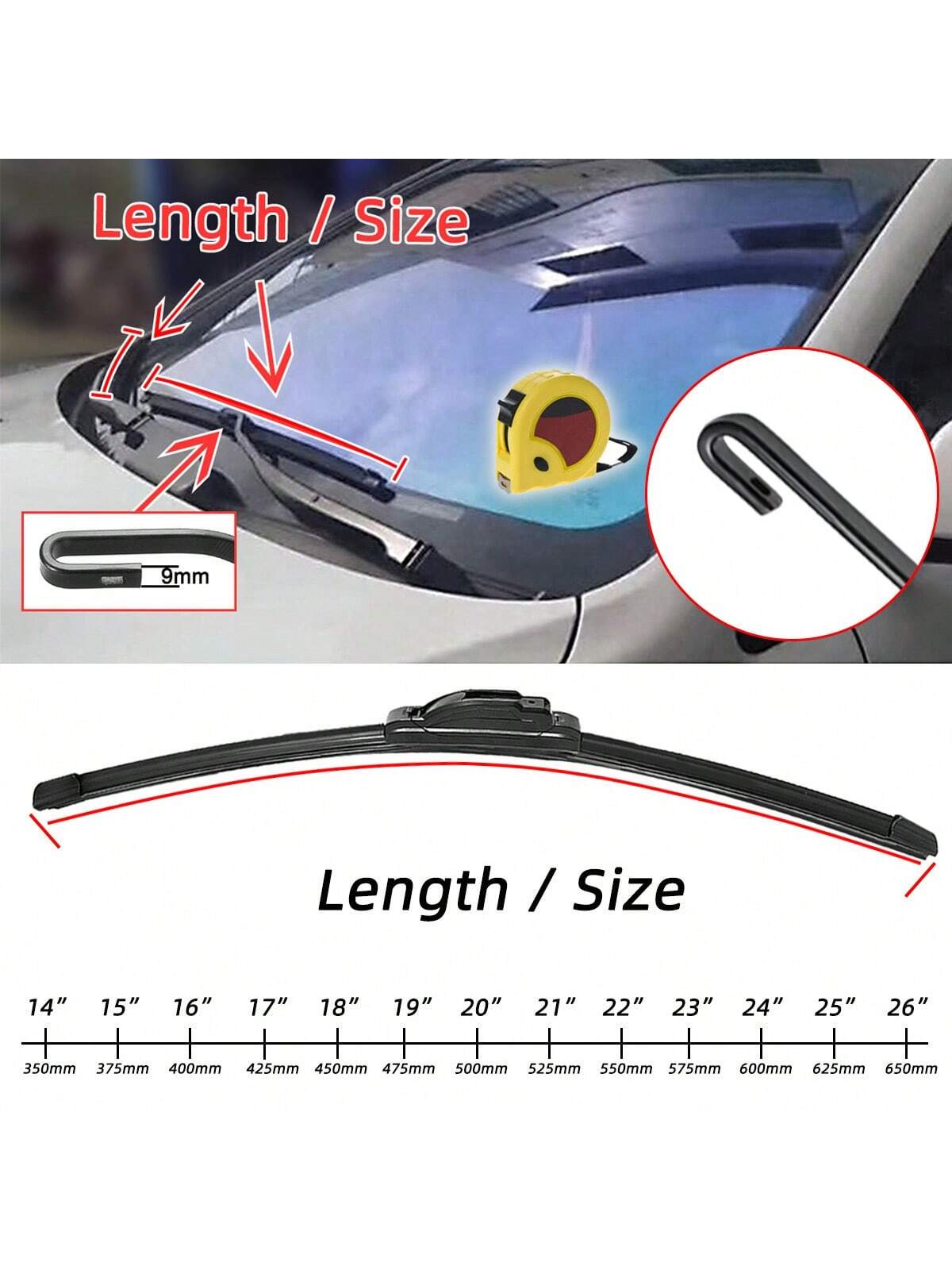 Universal Double Rubber Strip Wiper Blade J U-Shaped Hook 14 "16" 17 "18" 19 "20" 21 "22" 24 "26" Windshield Rubber Automotive Parts