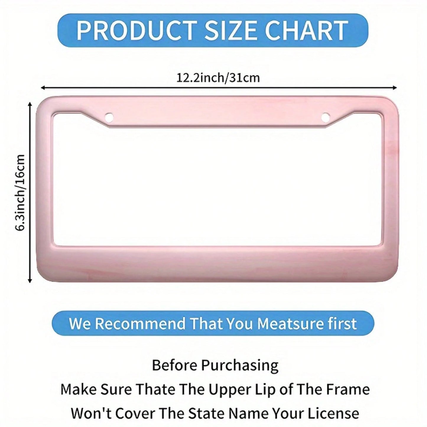 Universal Metal Car License Plate Frame 12x6 Inch Pink Metal Car Accessory Durable Weatherproof With Vibrant Color Design Rust Resistant Finish Easy Installation For All Vehicles