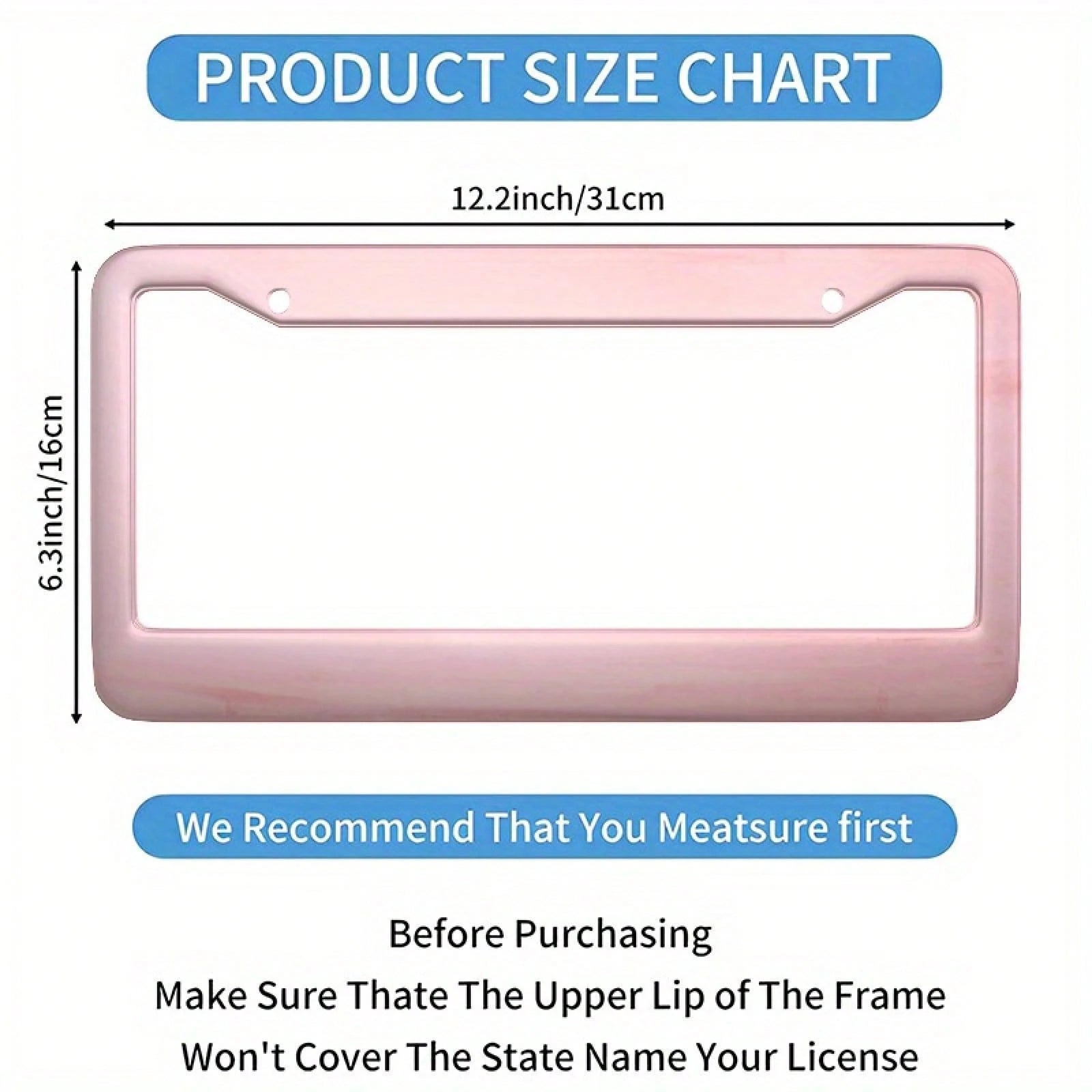 Universal Metal Car License Plate Frame 12x6 Inch Pink Metal Car Accessory Durable Weatherproof With Vibrant Color Design Rust Resistant Finish Easy Installation For All Vehicles