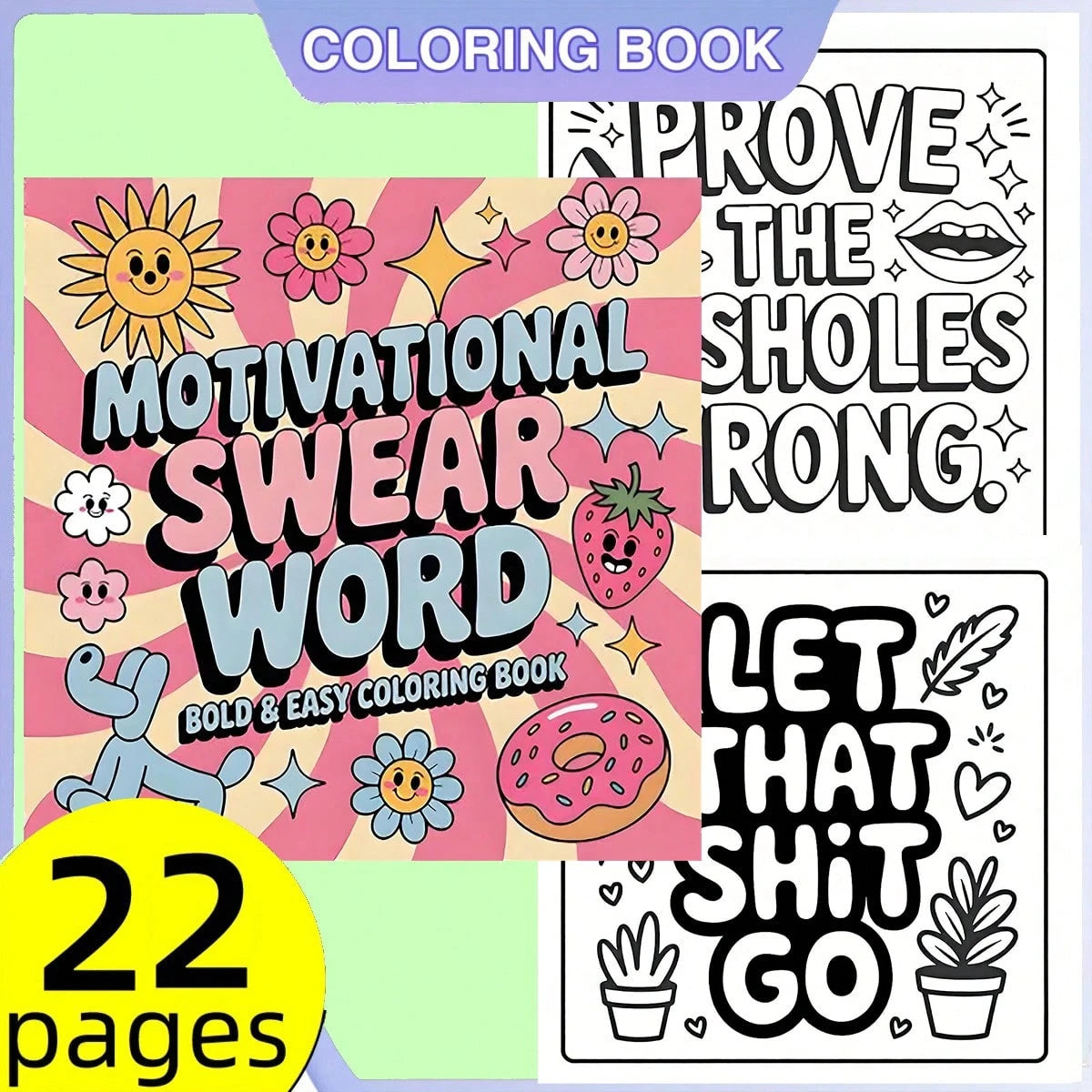 (Upgraded Deluxe Version, Thick Paper, 20.5*20.5cm) "Inspirational Profanity Quotes Bold Easy Coloring Book: 22 Easy Pages", Suitable For Couples And Families, Perfect For Parties, Valentine's Day, Bi