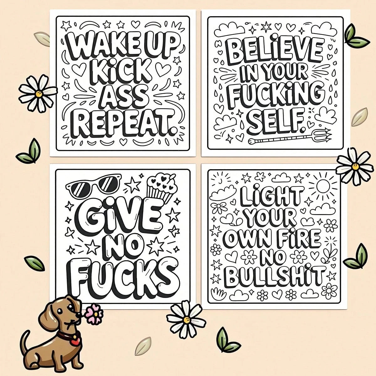(Upgraded Deluxe Version, Thick Paper, 20.5*20.5cm) "Inspirational Profanity Quotes Bold Easy Coloring Book: 22 Easy Pages", Suitable For Couples And Families, Perfect For Parties, Valentine's Day, Bi