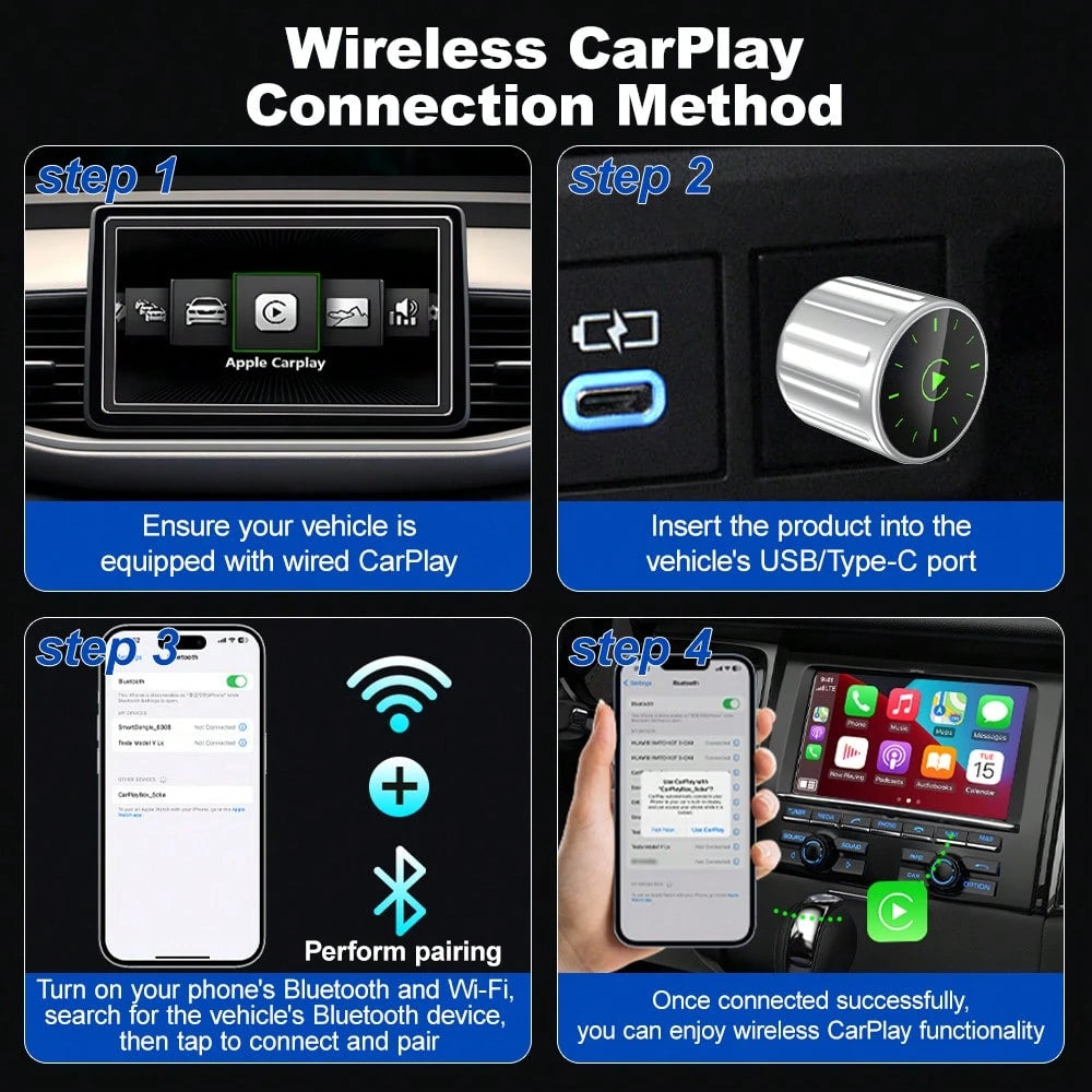 Upgraded Wireless CarPlay Adapter Mini USB Plug-And-Play Auto-Connect Converts Wired To Wireless Compatible With IOS 10+/Android 11 For Vehicles 2016 And Later