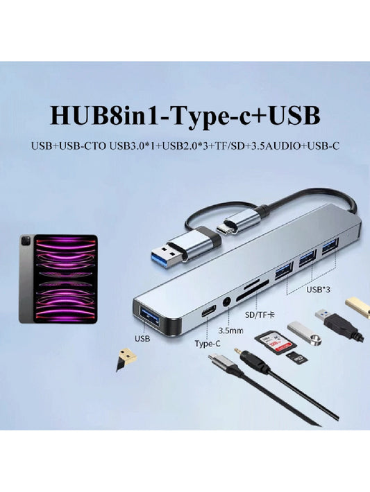 USB C Hub USB Hub 3.0, VIENON Aluminum 8 In 1 USB Splitter With 1 X USB 3.0, 3 X USB 2.0 And 1 X USB C, SD/TF Card Reader, 3.5mm Audio Aux Ports Compatible With MBook Pro Air And More PC/Laptop/Tablet