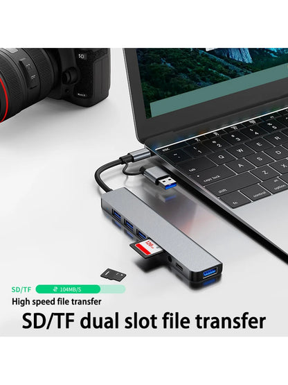 USB C Hub USB Hub 3.0, VIENON Aluminum 8 In 1 USB Splitter With 1 X USB 3.0, 3 X USB 2.0 And 1 X USB C, SD/TF Card Reader, 3.5mm Audio Aux Ports Compatible With MBook Pro Air And More PC/Laptop/Tablet
