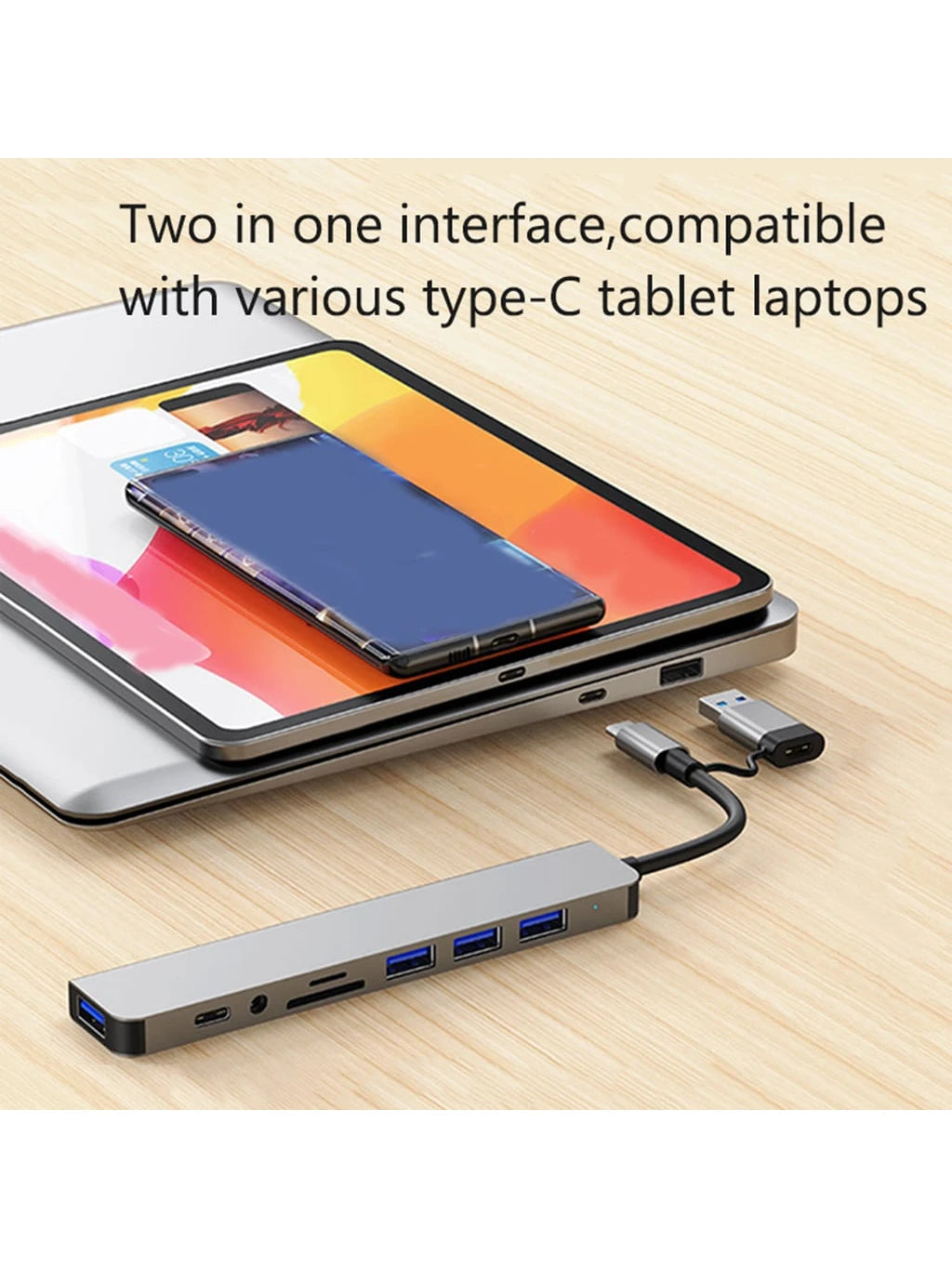 USB C Hub USB Hub 3.0, VIENON Aluminum 8 In 1 USB Splitter With 1 X USB 3.0, 3 X USB 2.0 And 1 X USB C, SD/TF Card Reader, 3.5mm Audio Aux Ports Compatible With MBook Pro Air And More PC/Laptop/Tablet