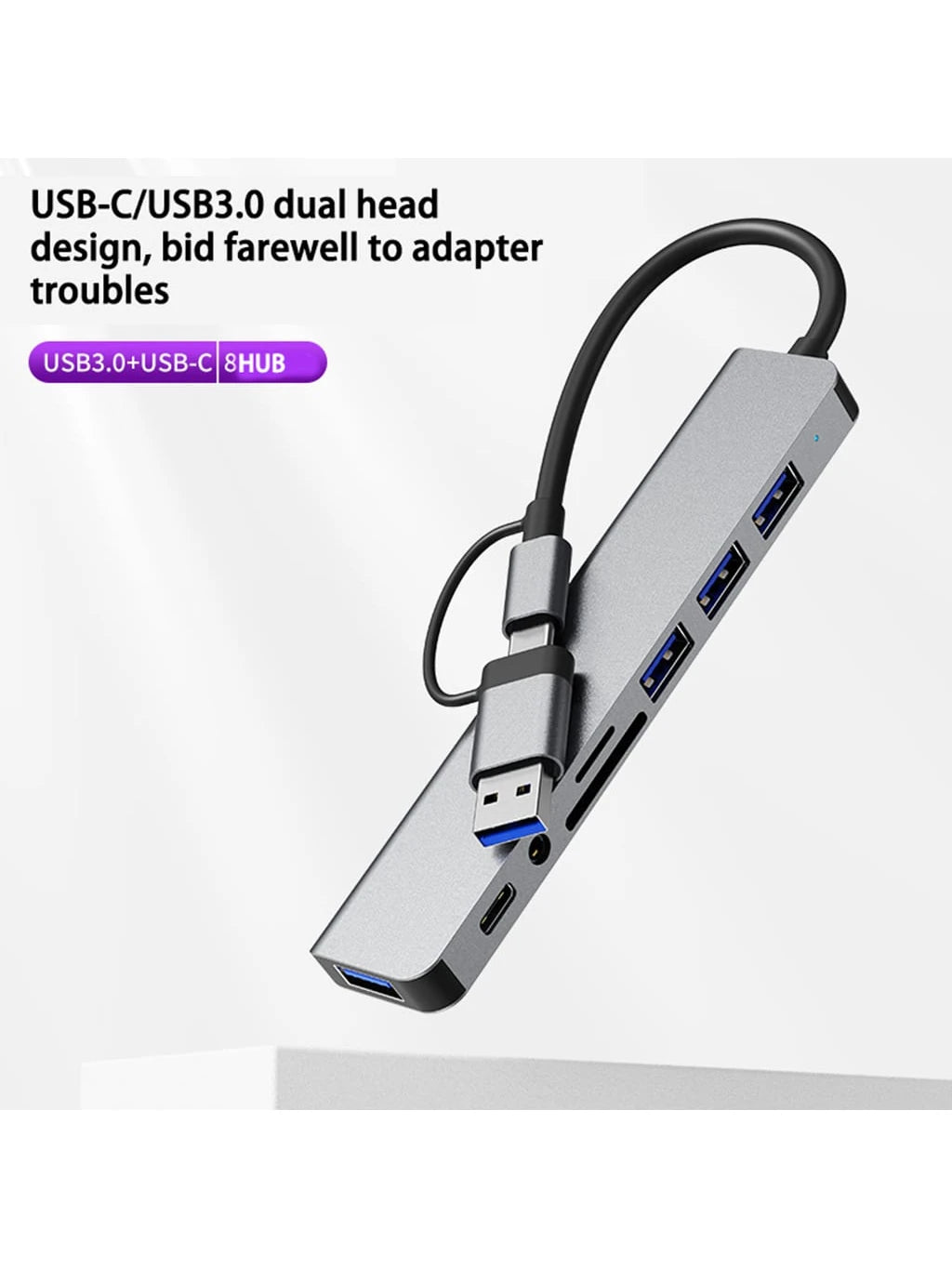 USB C Hub USB Hub 3.0, VIENON Aluminum 8 In 1 USB Splitter With 1 X USB 3.0, 3 X USB 2.0 And 1 X USB C, SD/TF Card Reader, 3.5mm Audio Aux Ports Compatible With MBook Pro Air And More PC/Laptop/Tablet