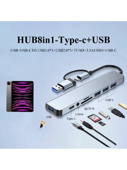 USB C Hub USB Hub 3.0, VIENON Aluminum 8 In 1 USB Splitter With 1 X USB 3.0, 3 X USB 2.0 And 1 X USB C, SD/TF Card Reader, 3.5mm Audio Aux Ports Compatible With MBook Pro Air And More PC/Laptop/Tablet