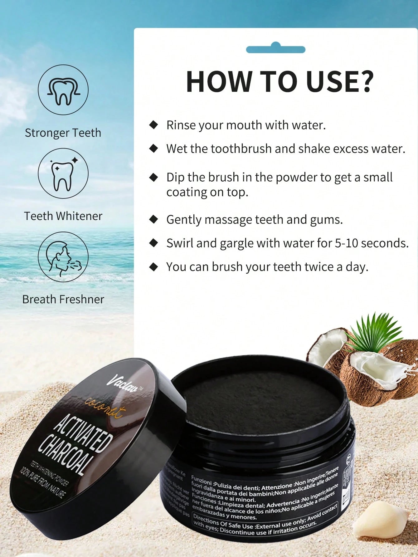 Vaclav 30g Activated Charcoal Teeth Powder, Effective Teeth Whitening, Original Flavor Cleaning, Powerful Whitening, Caring For Dental Health.