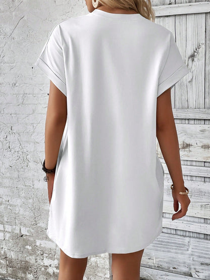 Vaclyn Solid Hidden Pocket Batwing Sleeve Tee Dress