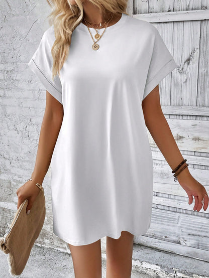 Vaclyn Solid Hidden Pocket Batwing Sleeve Tee Dress