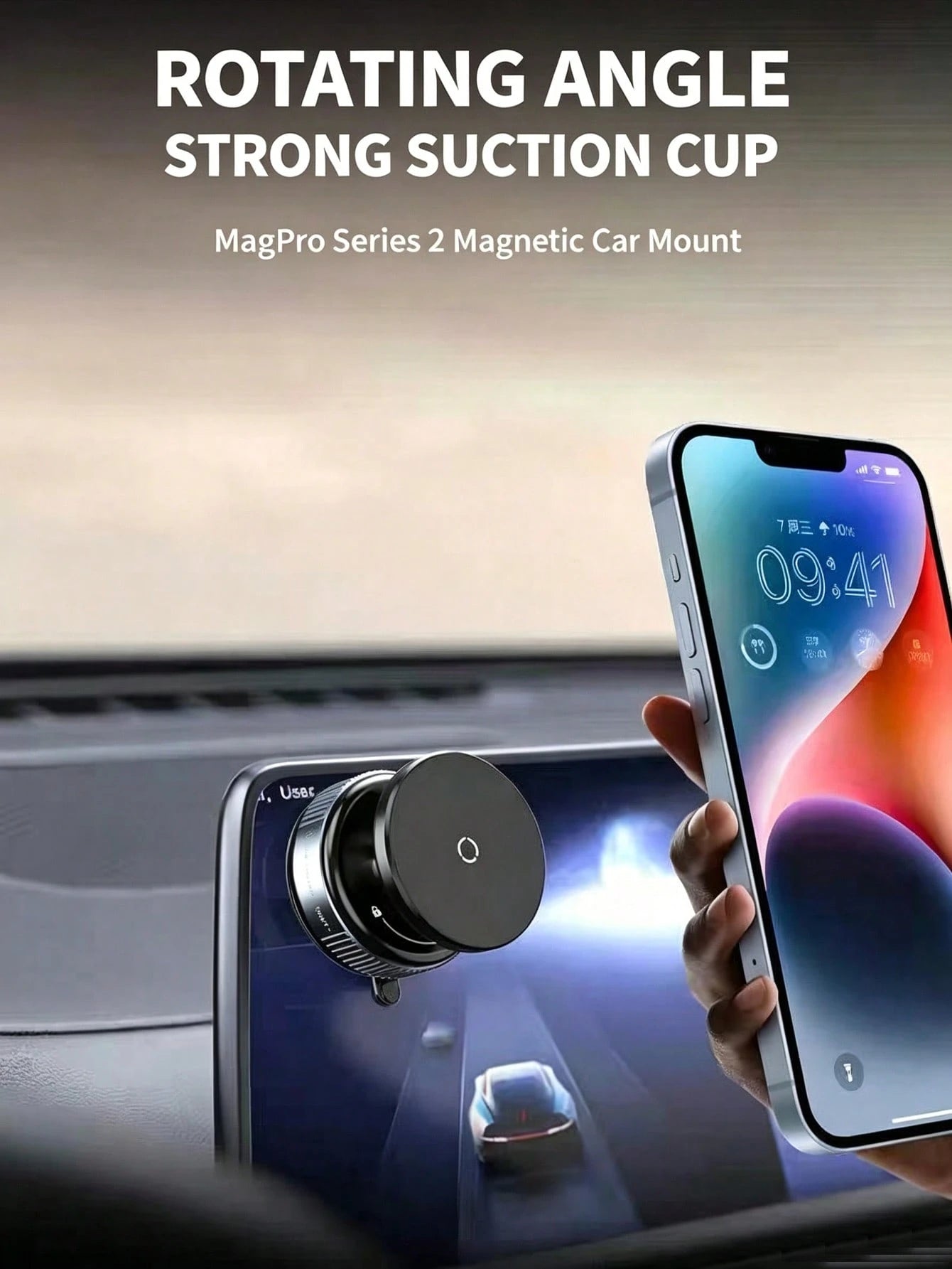 Vacuum Suction Magnetic Car Phone Holder, 360° Adjustable Ball Joint Car Mount, Heavy-Duty 7kg Load Damping Shaft, Universal For All Cell Phones With Extra Metal Ring, Fit Car Dashboard Windshield Roo