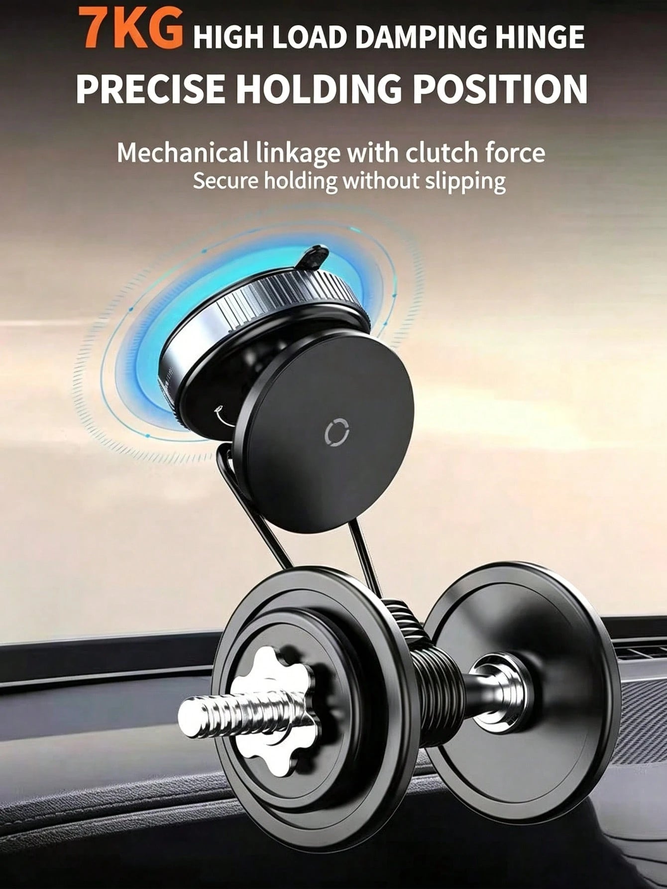 Vacuum Suction Magnetic Car Phone Holder, 360° Adjustable Ball Joint Car Mount, Heavy-Duty 7kg Load Damping Shaft, Universal For All Cell Phones With Extra Metal Ring, Fit Car Dashboard Windshield Roo
