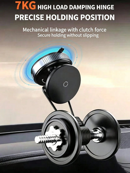 Vacuum Suction Magnetic Car Phone Holder, 360° Adjustable Ball Joint Car Mount, Heavy-Duty 7kg Load Damping Shaft, Universal For All Cell Phones With Extra Metal Ring, Fit Car Dashboard Windshield Roo