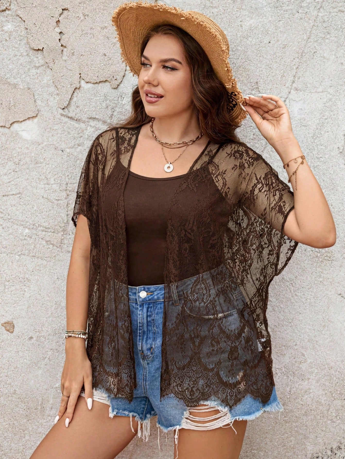 VCAY Plus Size Women's Lace Sheer Cardigan For Daily Wear Holiday Summer