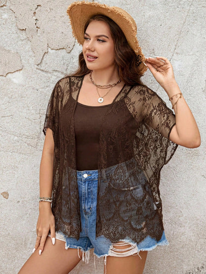 VCAY Plus Size Women's Lace Sheer Cardigan For Daily Wear Holiday Summer
