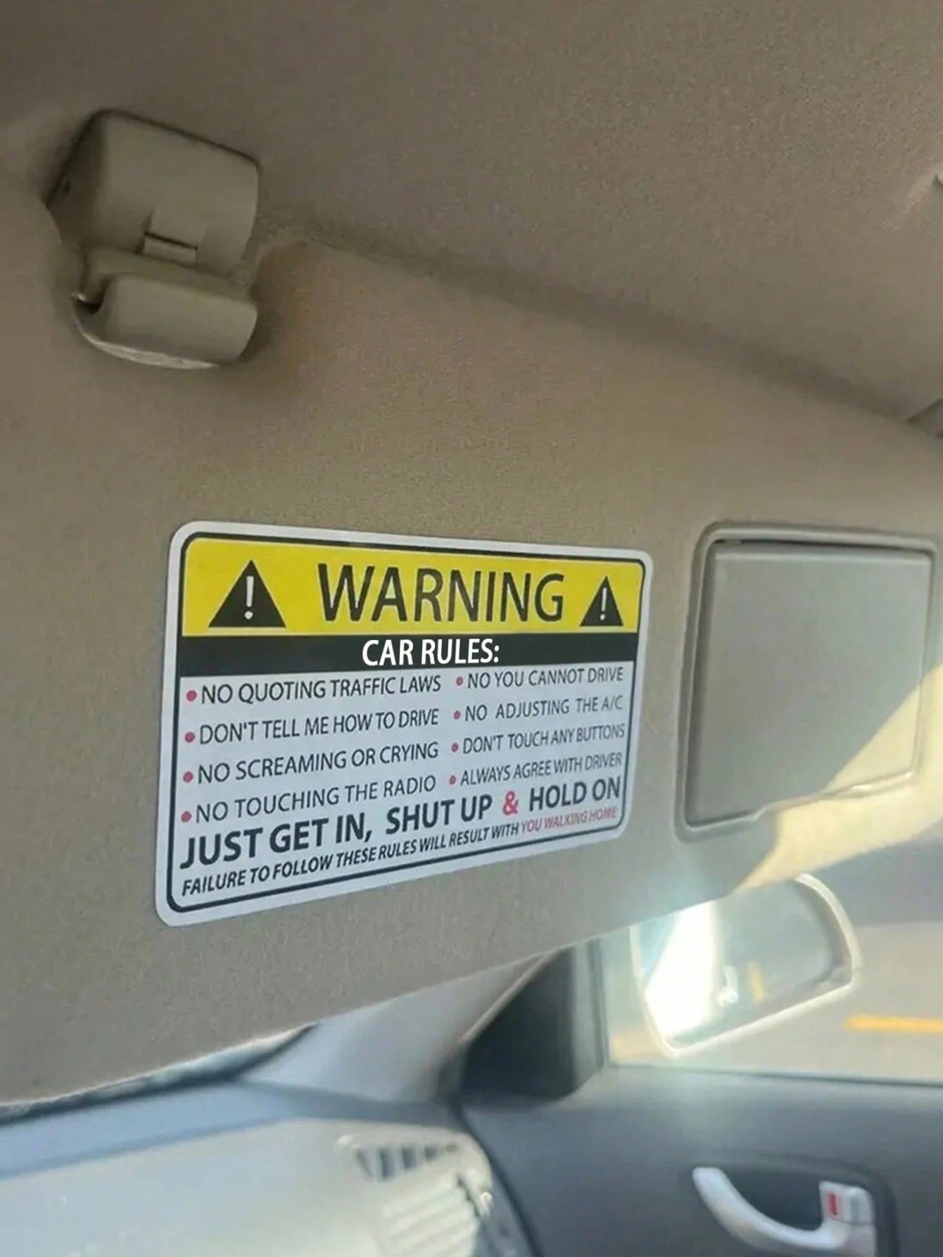 Vehicle Interior Warning Sticker Sun Visor Window Graphic Bumper Waterproof Car Stickers Car PVC Vinyl Film Decal 1pc