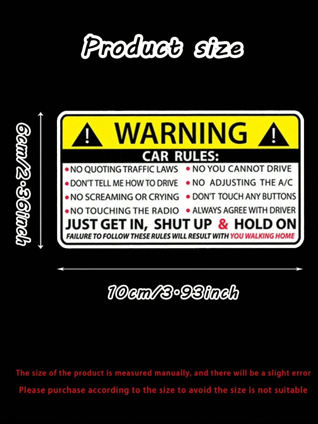 Vehicle Interior Warning Sticker Sun Visor Window Graphic Bumper Waterproof Car Stickers Car PVC Vinyl Film Decal 1pc