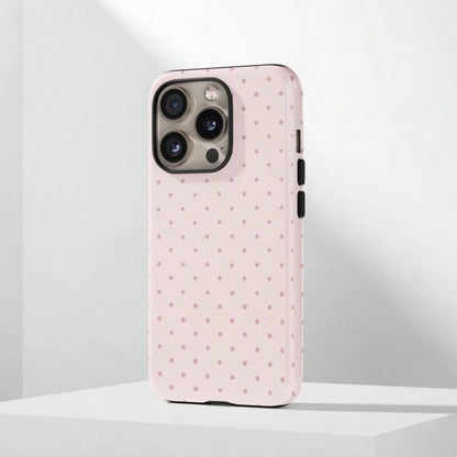 VESPOP Cute Pink Polka Dot Pattern Fashion Phone Case, Pink Base Red Polka Dot Phone Case, Cute Y2K Style. Compatible With IPhone 17, 16, 15, 14, 13, 12, 11 Pro Max Plus Models Spring Gift