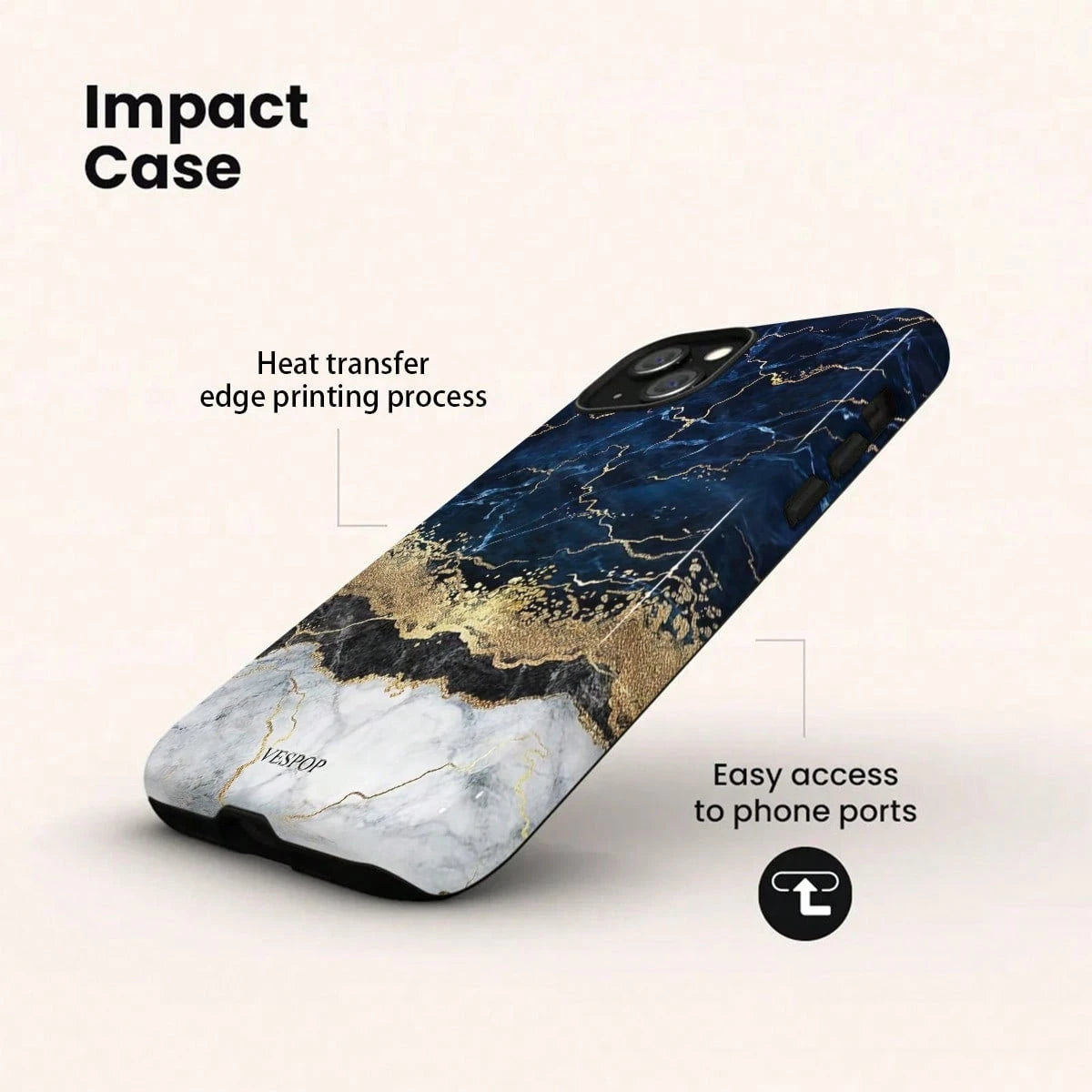 VESPOP Marble Element Fashion Phone Case- For IPhone 18/17/16/15/14/13/12/11 Pro Max/Pro Plus/12 Mini/13 Mini, Compatible With Galaxy S26 S25 S24 S23 S22 S21 Plus Ultra, Compatible With Pixel 8 9 10