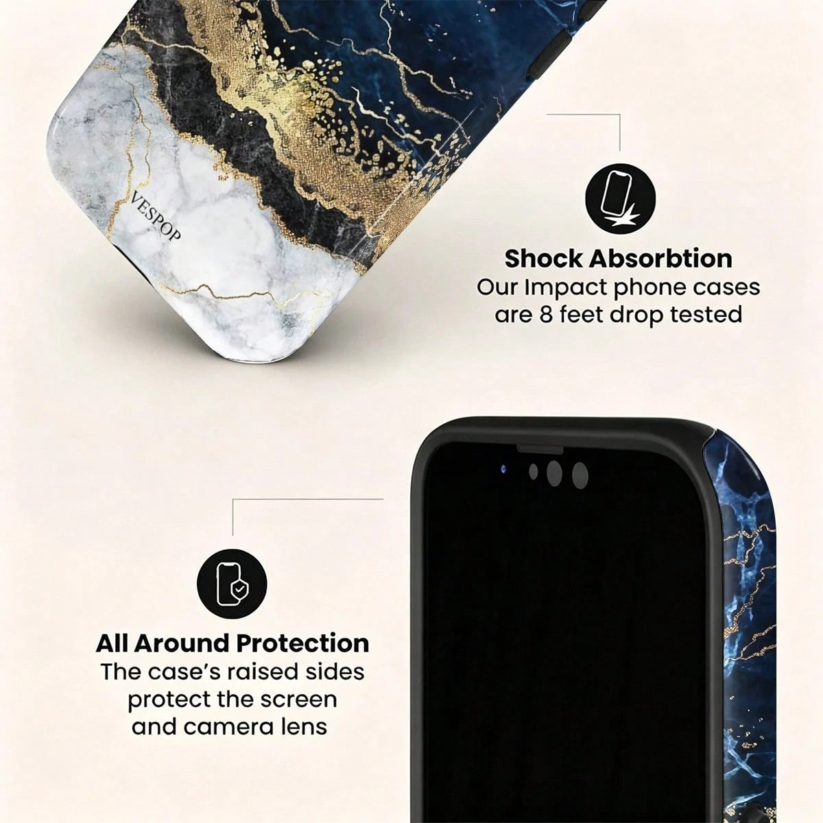 VESPOP Marble Element Fashion Phone Case- For IPhone 18/17/16/15/14/13/12/11 Pro Max/Pro Plus/12 Mini/13 Mini, Compatible With Galaxy S26 S25 S24 S23 S22 S21 Plus Ultra, Compatible With Pixel 8 9 10