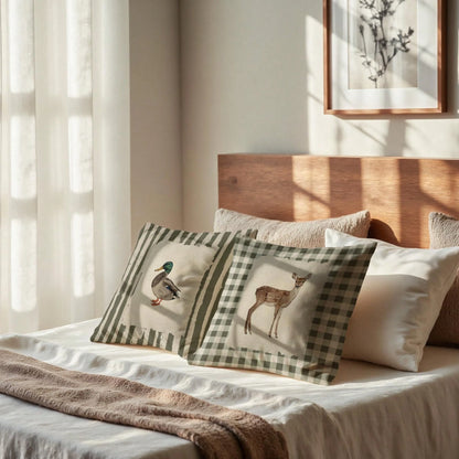 Vintage Checkered Deer Striped Mallard Duck Pillow Covers 18x18 Set Of 2, Housewarming Gifts,Rustic Cottagecore Animal Farm Field Pillow Covers Decor For Home Bedroom Living Room