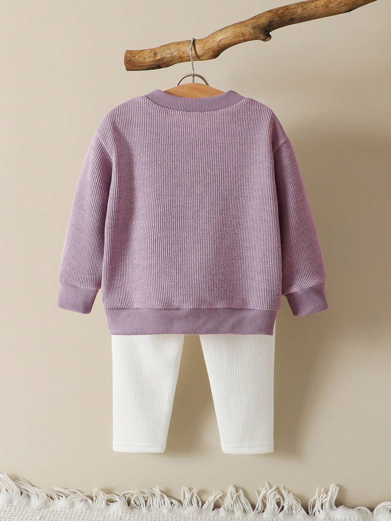 Vintaside Kids 2pcs/Set Baby Girls Casual Versatile Comfortable Cute Bow Decor Round Neck Top And Pants Sets, Suitable For Home And Outdoor Wear, Autumn/Winter