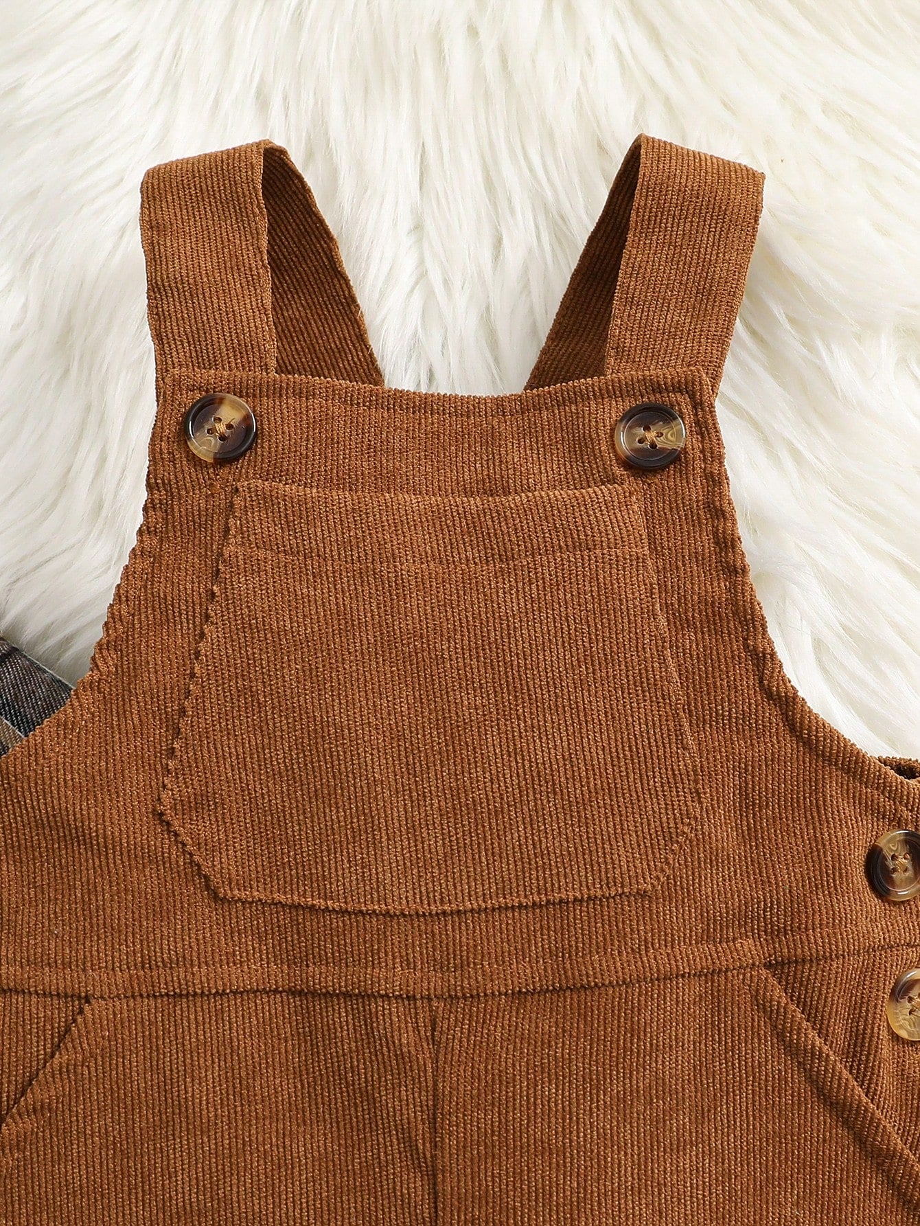 Vintaside Kids 2pcs Toddler Infant Baby Boy Brown Plaid Corduroy Bib Overalls Set Autumn Casual Matching Family Jumpsuit Clothing For Fall Winter Season