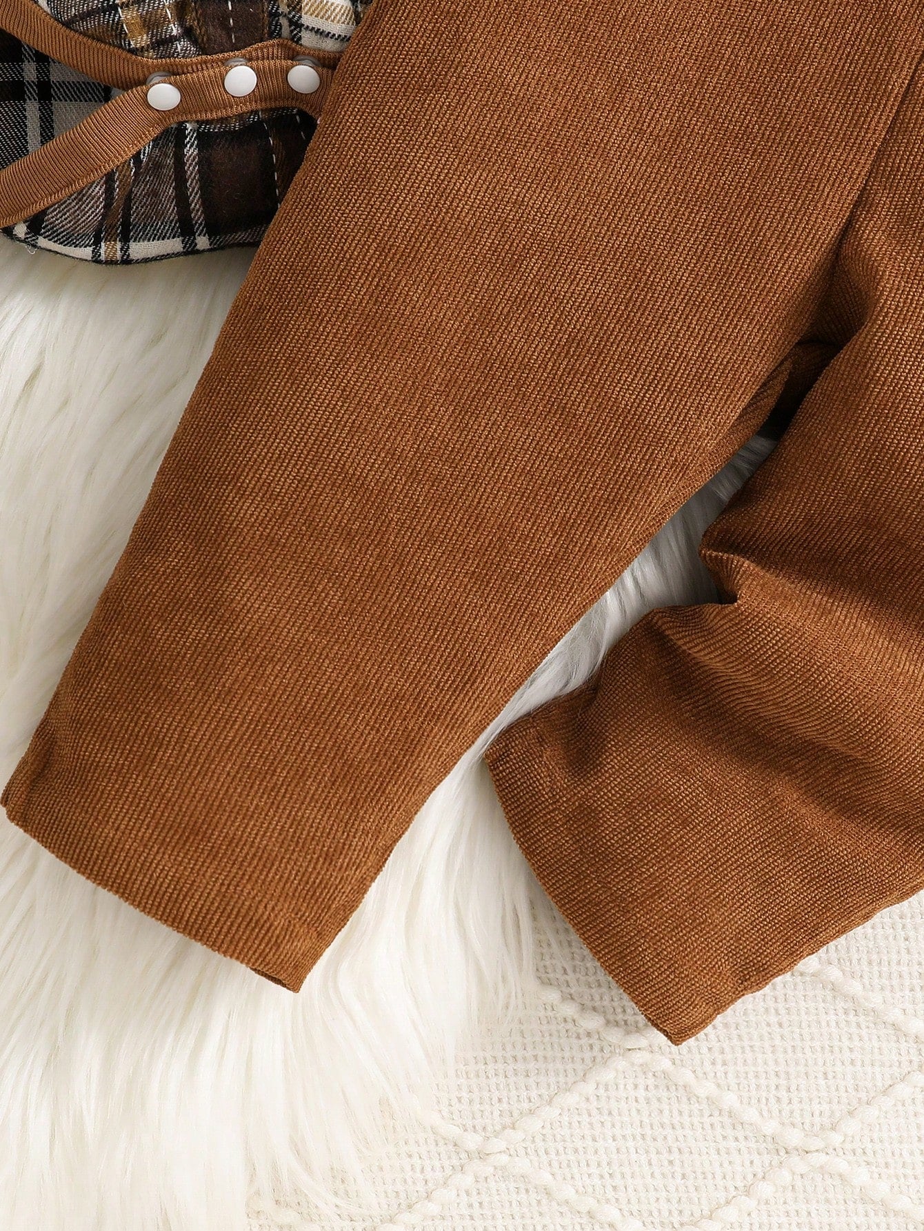Vintaside Kids 2pcs Toddler Infant Baby Boy Brown Plaid Corduroy Bib Overalls Set Autumn Casual Matching Family Jumpsuit Clothing For Fall Winter Season