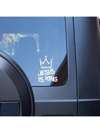 Vinyl Decal Bumper Sticker- Jesus Is King With Crown Design, Weatherproof For Window, Vehicle, Outdoor Use- Christian Themed Adhesive Decal