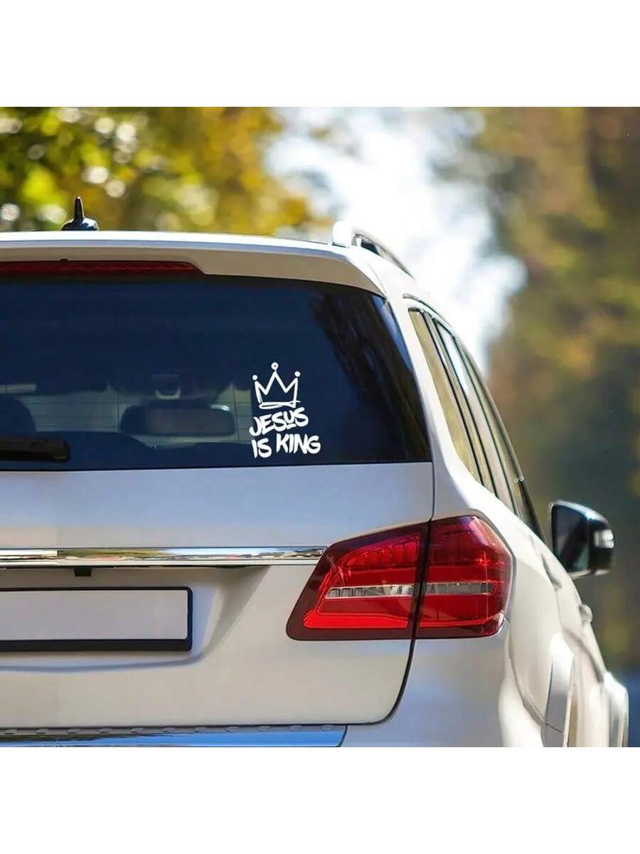Vinyl Decal Bumper Sticker- Jesus Is King With Crown Design, Weatherproof For Window, Vehicle, Outdoor Use- Christian Themed Adhesive Decal