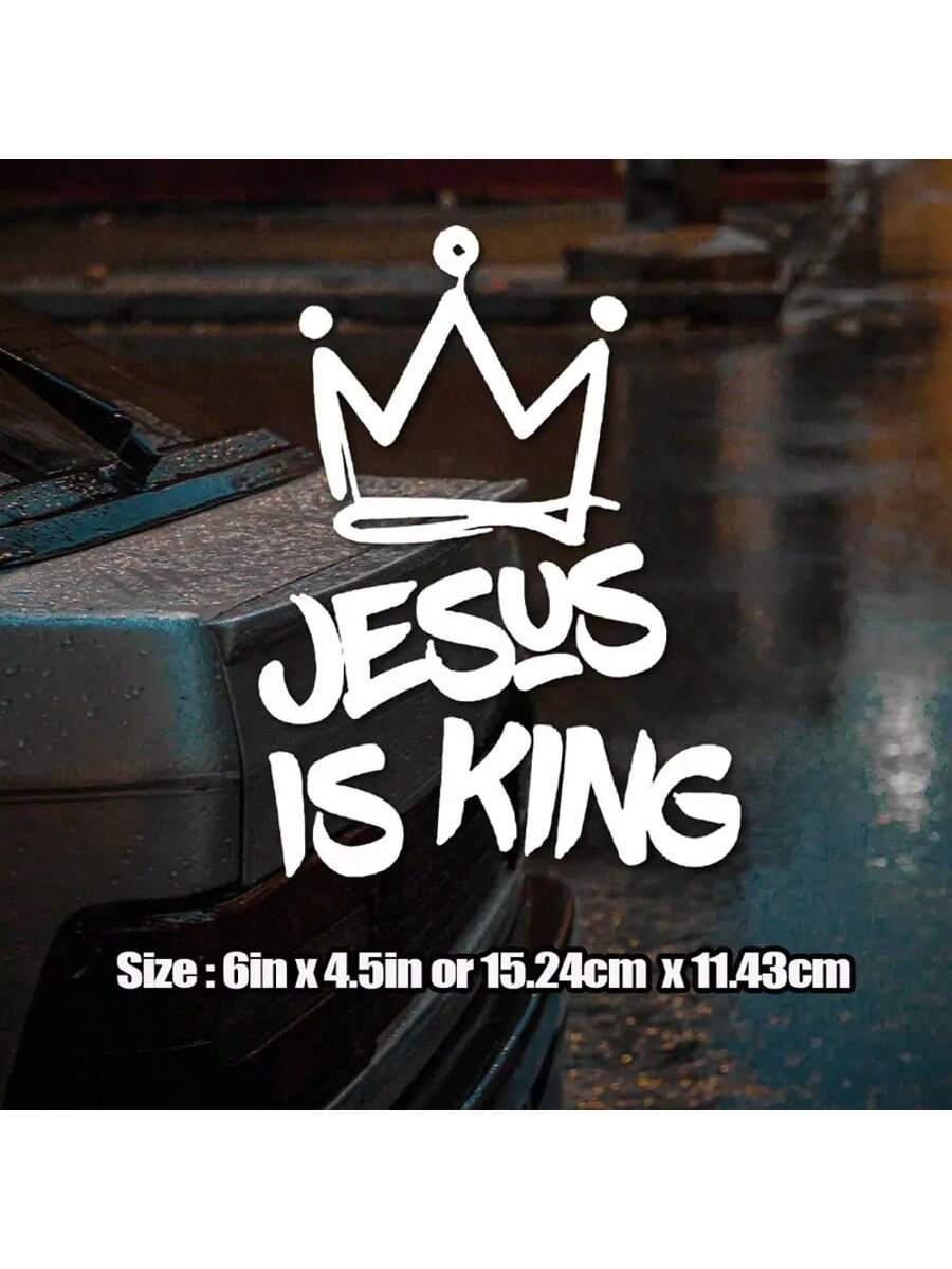 Vinyl Decal Bumper Sticker- Jesus Is King With Crown Design, Weatherproof For Window, Vehicle, Outdoor Use- Christian Themed Adhesive Decal