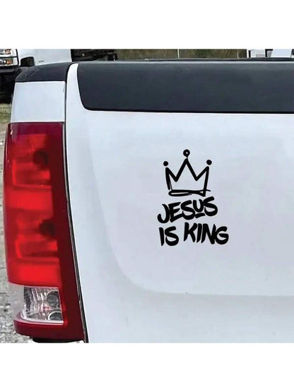 Vinyl Decal Bumper Sticker- Jesus Is King With Crown Design, Weatherproof For Window, Vehicle, Outdoor Use- Christian Themed Adhesive Decal