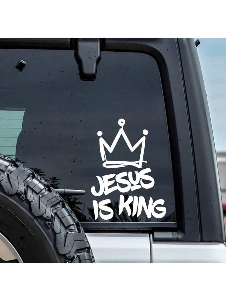 Vinyl Decal Bumper Sticker- Jesus Is King With Crown Design, Weatherproof For Window, Vehicle, Outdoor Use- Christian Themed Adhesive Decal